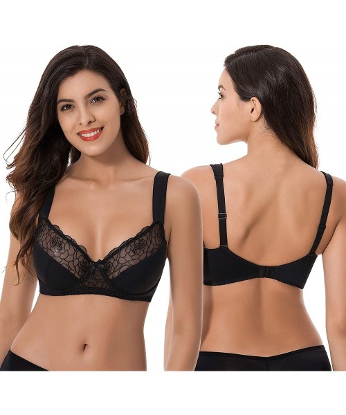 Bras Womens Plus Size Minimizer Underwire Bra with Lace Embroidery-2Or3PK - Black-butter Milk(2 Pack) - CL18H0IRXTZ