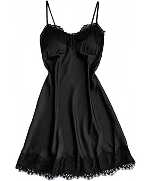 Baby Dolls & Chemises Sleepwear Dress for Women Sexy Party Night Lace Lingerie Nightwear Underwear Robe Babydoll - Black - CN...