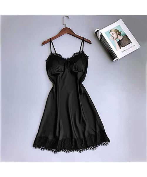 Baby Dolls & Chemises Sleepwear Dress for Women Sexy Party Night Lace Lingerie Nightwear Underwear Robe Babydoll - Black - CN...