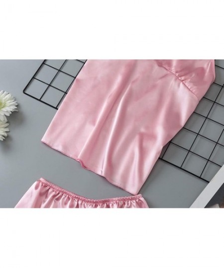Camisoles & Tanks Women's Sling V-Neck Sexy Lace Edge Solid Color Casual Pajamas - Pink - CS198ZKDO4U