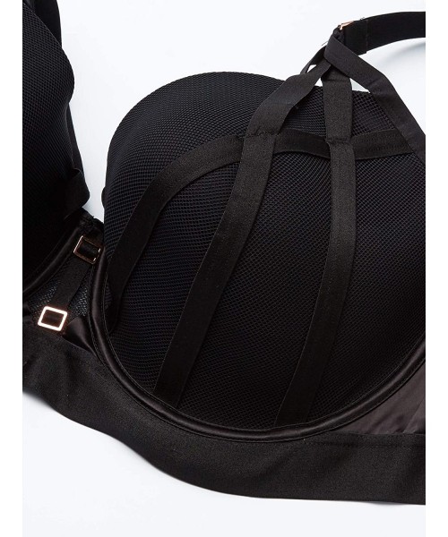Bras Women's Plus Size Longline Balconette Bra with Satin and Buckle Detail Black 16 - CC18WXQHER4