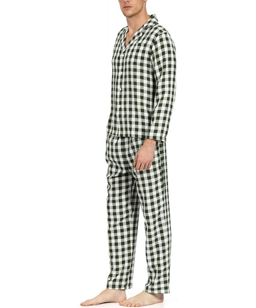 Sleep Sets Men's Pajama Set Soft Cotton Classic Plaid Sleepwear Lounge Set - Green - C818UUHN785
