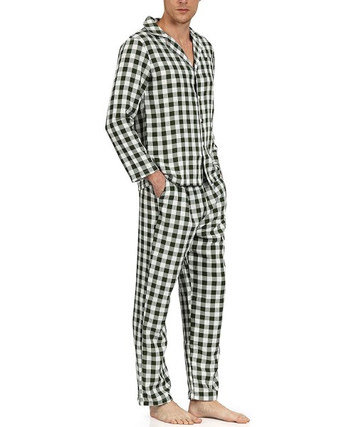 Sleep Sets Men's Pajama Set Soft Cotton Classic Plaid Sleepwear Lounge Set - Green - C818UUHN785