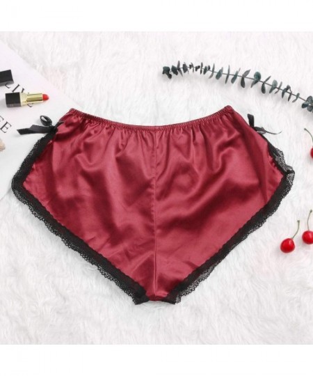 Accessories Satin Pants Sexy lace Pajama Underwear Women Shorts S-XXXL - Red C - CE198NALUT6