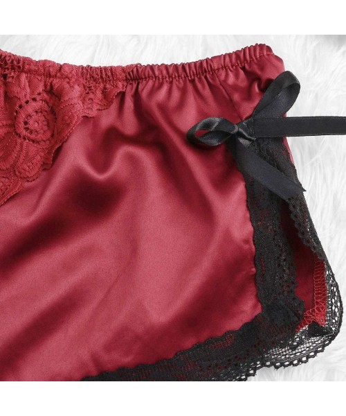 Accessories Satin Pants Sexy lace Pajama Underwear Women Shorts S-XXXL - Red C - CE198NALUT6