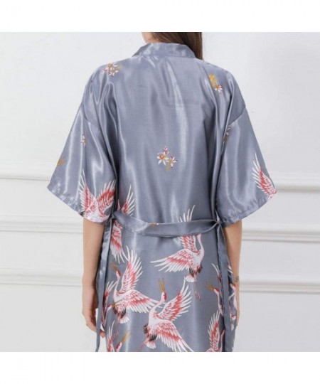 Robes Womens Kimono Robe Satin Pajama Dress V Neck Silk Bridesmaid Nightgown Bathrobe for Wedding Party - Silver+ Gre - CW19C...