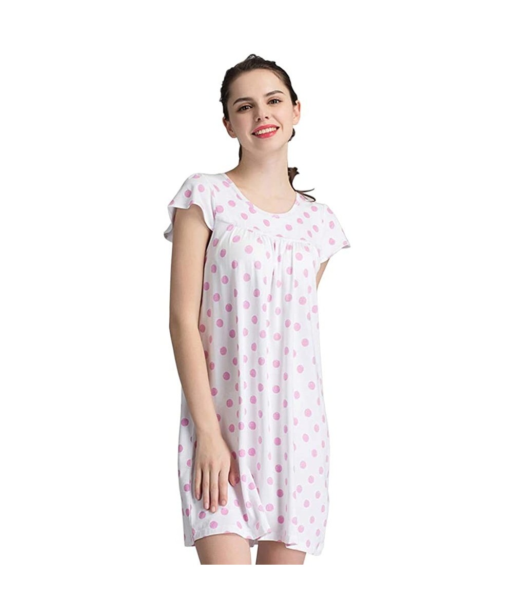 Nightgowns & Sleepshirts Women's Built-in Shelf Bra Pajama Sleepwear Top Short Sleeve Floral Pink Long Sleeping Lingerie Dres...