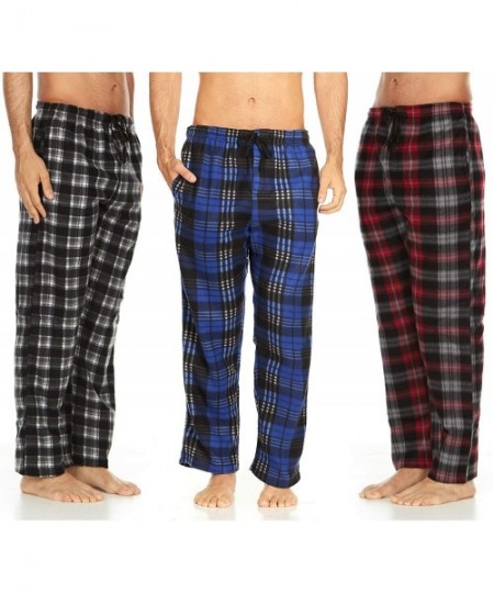 Sleep Bottoms Multipack of Men's Microfleece Pajama Pants/Lounge Wear with Pockets - Black- Royal Black- Grey Red - CH18QLXIORD