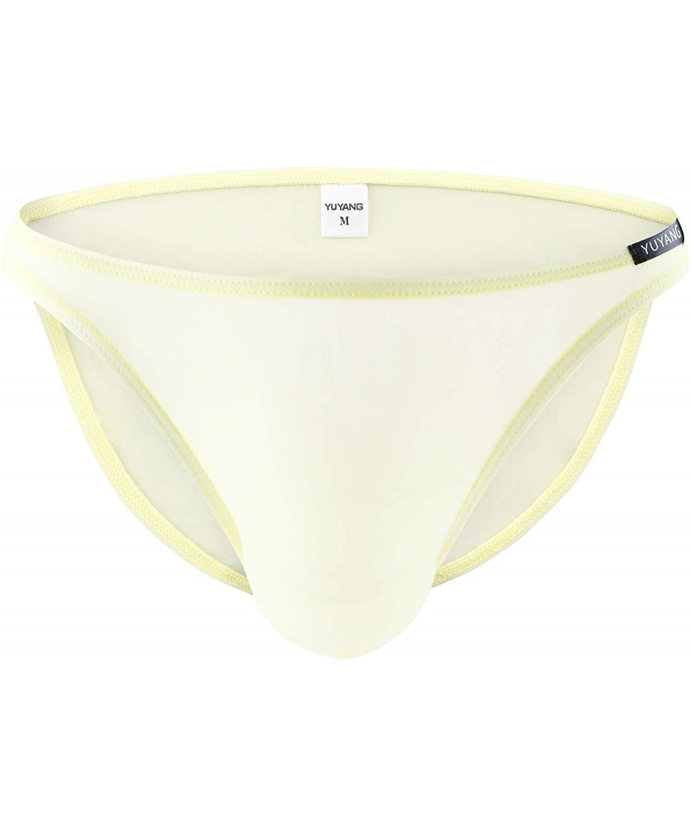 Bikinis Super Soft Ice Silk Swim Briefs Men's Low-Rise Bikini Underwear 9023 - Light Yellow - CV12IRHVKZX