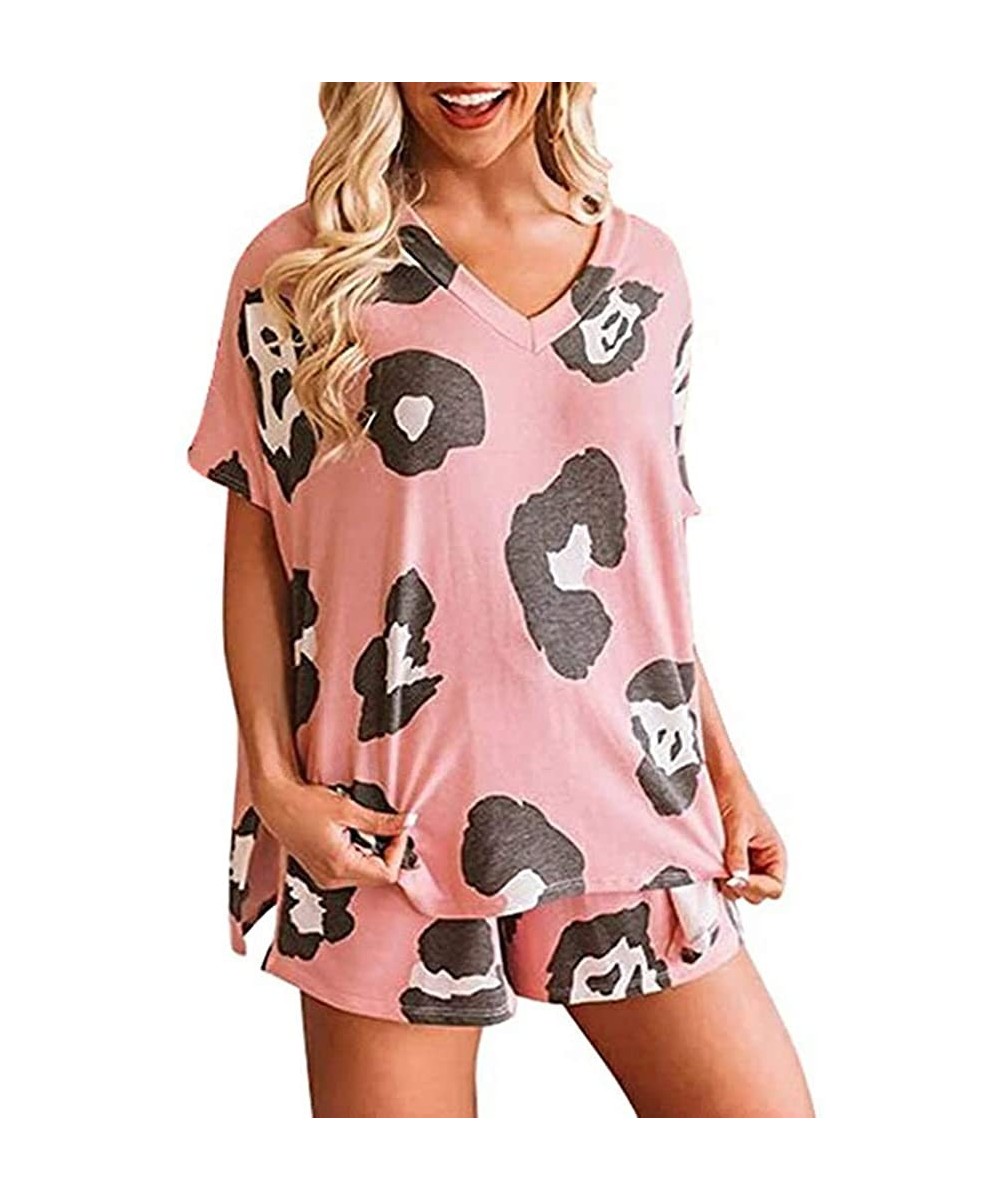 Sets Women Tie Dye Printed Sleepwear Lounge Short Sleeve Tops and Shorts 2 Piece Pajamas Pjs Set Nightwear Loungewear Pink - ...