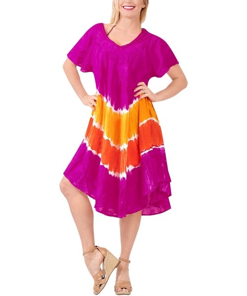 Nightgowns & Sleepshirts Women's Summer Casual T Shirt Dresses Beach Cover up Tank Hand Tie Dye - Pink_a251 - CE18H73QZOW