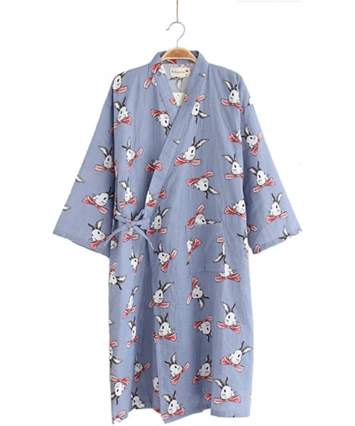 Robes Women's Cotton Kimono Long Sleeve Daisy Printed Bathrobe Sleepwear - Blue Peter Rabbit - CM185HZ3UU4