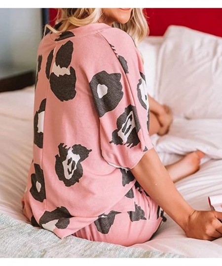 Sets Women Tie Dye Printed Sleepwear Lounge Short Sleeve Tops and Shorts 2 Piece Pajamas Pjs Set Nightwear Loungewear Pink - ...