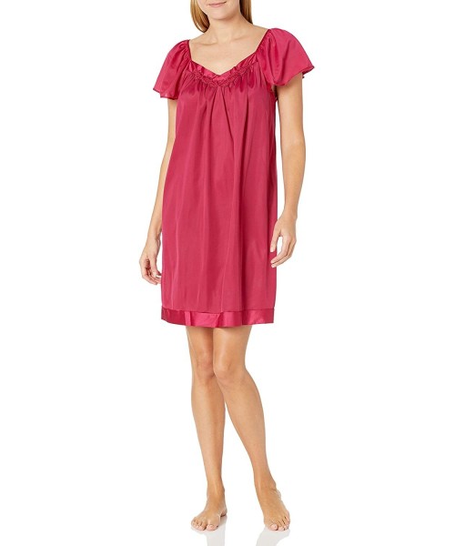 Nightgowns & Sleepshirts Women's Coloratura Sleepwear Short Flutter Sleeve Gown 30109 - Sangria - CF1926M0W7Q