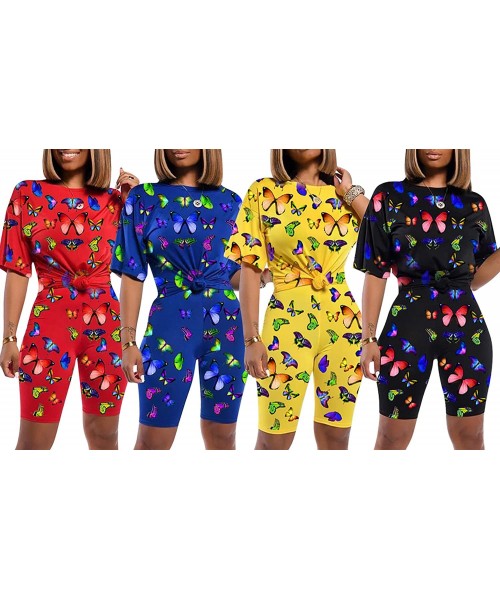 Sets Summer Butterfly Printed 2 Piece Baggy Sweatsuits for Women Tracksuits Plus Size Jumpsuit - White - CV190ORNGYW
