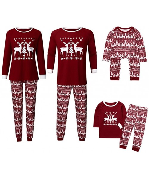 Sets Family Christmas Pajamas Set Matching Family Christmas Elk Pajamas Snowfall PJ's Loungewear - Wine - CA1929M5M42