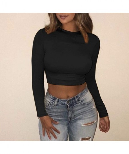 Thermal Underwear Womens Casual Slim Fitted High Neck Long Sleeve Solid Crop Tee Top Winter Fall Base Layer Mock Undershirt B...