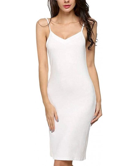 Nightgowns & Sleepshirts Womens Casual Solid V-Neck Strap Dress Slim Sleep Chemise Nightdress Mini Dress - A-white - CC19727I6QD