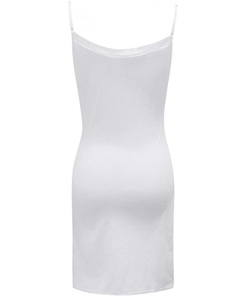 Nightgowns & Sleepshirts Womens Casual Solid V-Neck Strap Dress Slim Sleep Chemise Nightdress Mini Dress - A-white - CC19727I6QD