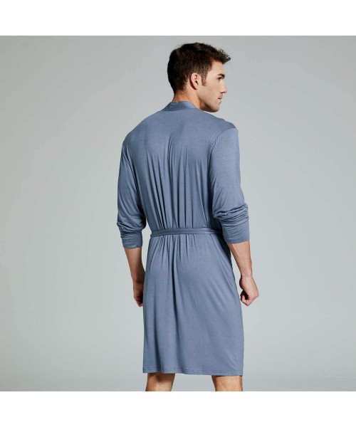 Robes Mens Kimono Modal Knit Robe Soft Hotel Spa Bathrobe Lightweight Short Knee Length Sleepwear - Blue Grey - C318Y53NHYY