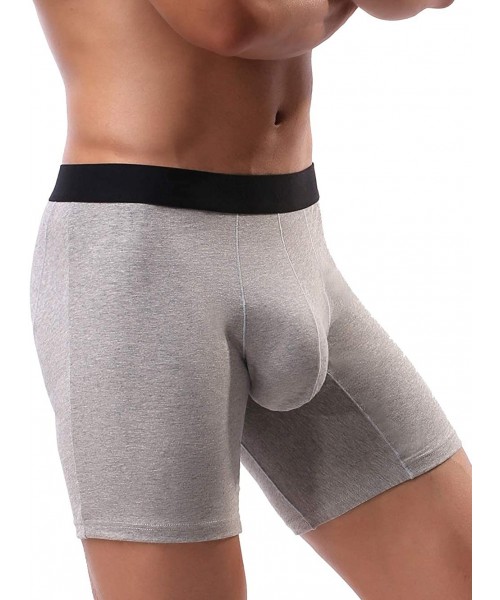 Boxer Briefs Mens's Cotton Pouch Trunks Sexy Bulge Long Leg Boxer Underwear - Gray - CA18M78Y0SQ