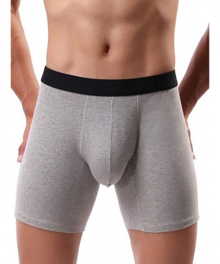 Boxer Briefs Mens's Cotton Pouch Trunks Sexy Bulge Long Leg Boxer Underwear - Gray - CA18M78Y0SQ