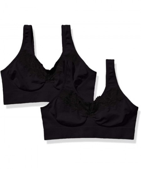 Bras Women's Pure Comfort Wirefree Plus Size Bra 2-Pack - Black - C718QORH8EW