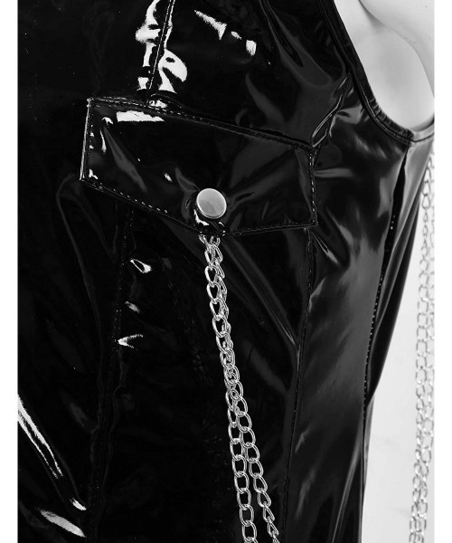 Shapewear Men's Wet Look Corset Underbust Slim Fit Waist Trainer Cincher with Metal Chain - Black - C41902YNXU7
