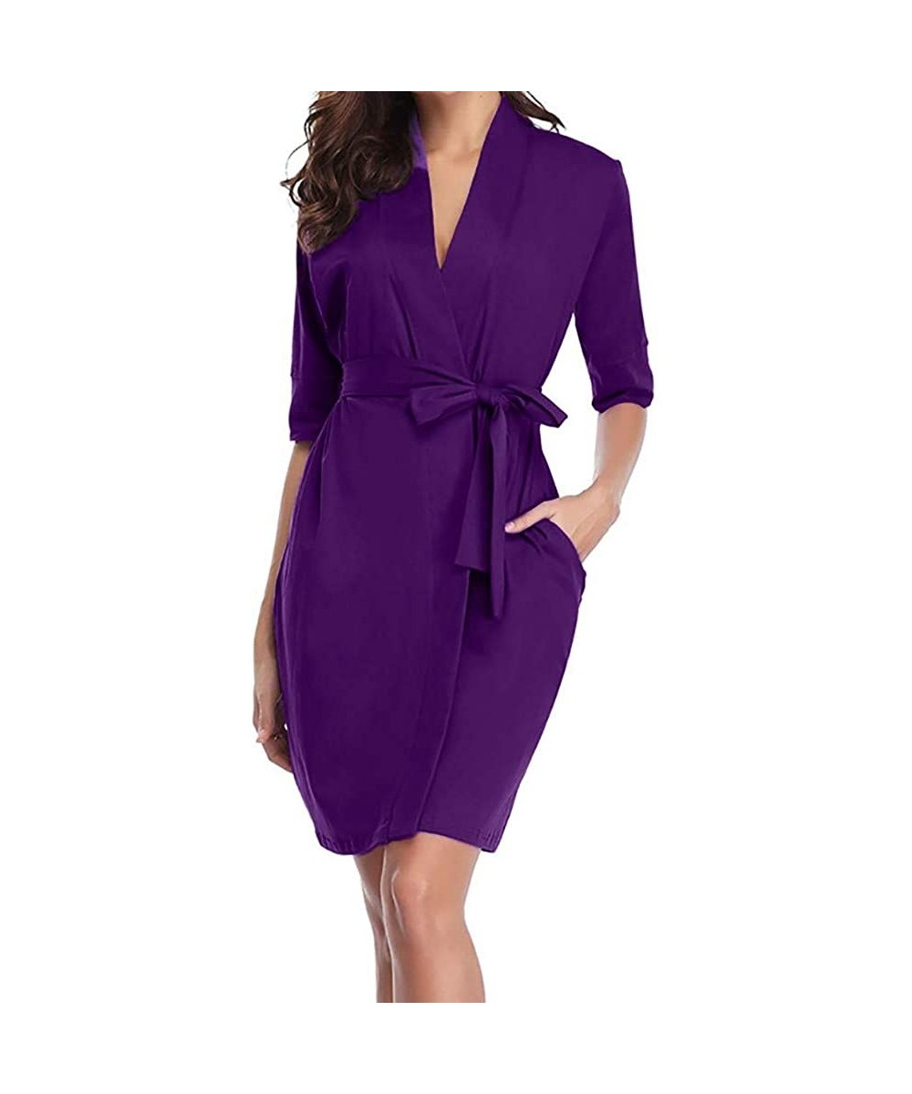 Robes 2019 Spring New Bathrobe Womens Cotton Soft Kimono Robes Loungewear Sleepwear - Purple - CV18N6I2A55