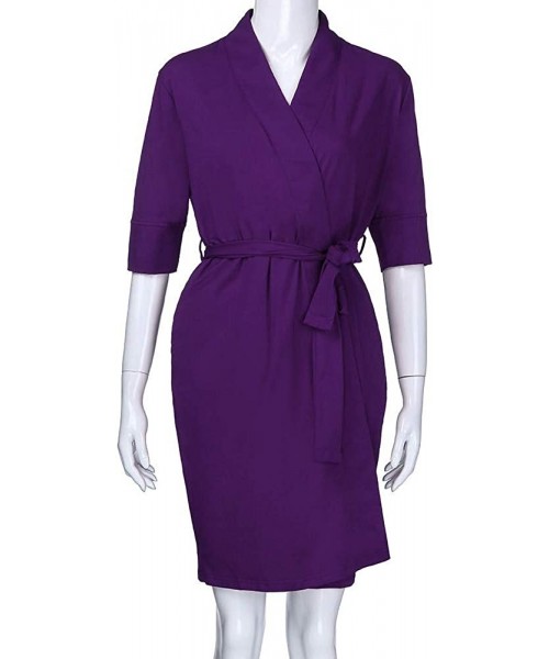 Robes 2019 Spring New Bathrobe Womens Cotton Soft Kimono Robes Loungewear Sleepwear - Purple - CV18N6I2A55