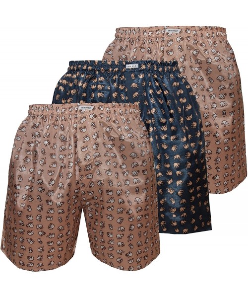 Boxers Men's Underwear Sleepwear Elephant Thai Silk Boxer Shorts Color Mix Set of 3 - Gold Navy-gold Gold - CG185EDC95C