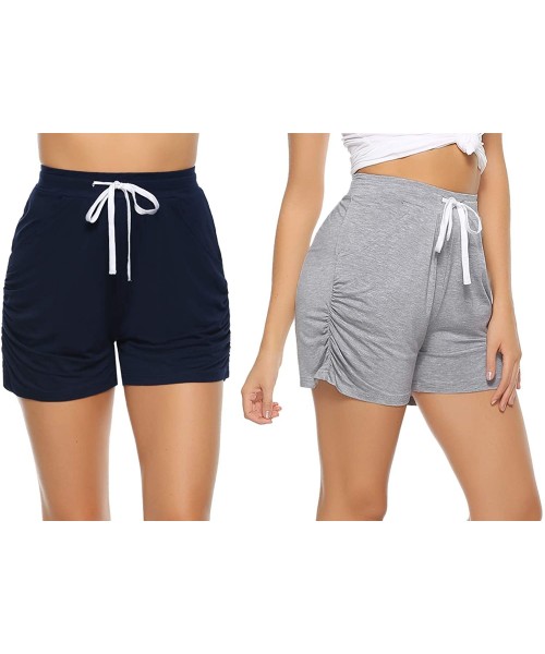 Bottoms Womens Sleep Shorts Stretchy Drawstring Lounge Shorts Pajama Bottoms with Pockets - Gray+navy - CK19CCQAH8H