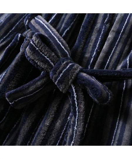 Robes Men's Fleece Warm Bathrobe Stripes Long Robe with Sashes - CW18ADIUD0C