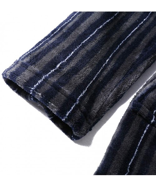 Robes Men's Fleece Warm Bathrobe Stripes Long Robe with Sashes - CW18ADIUD0C