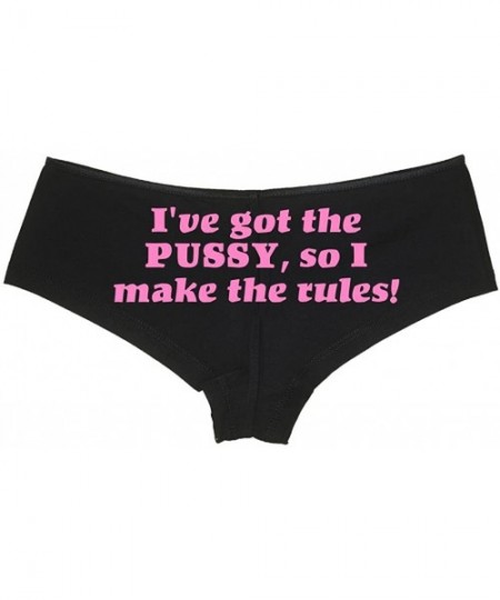 Panties Women's I Have The Pussy I Make The Rules Sexy Boyshort - Black/Pink - C311UPITHUD