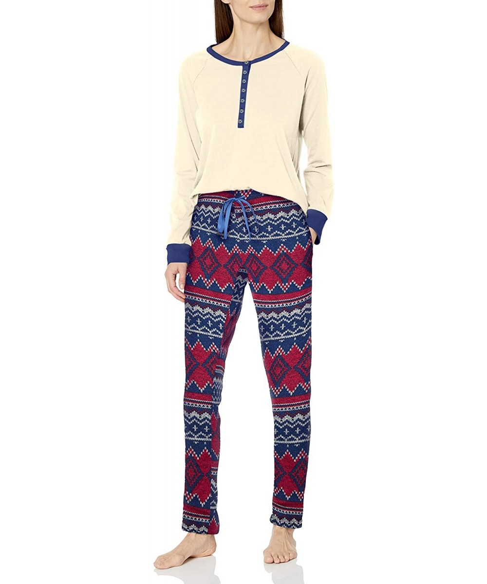 Sets Women's Printed Sweater Fleece Pajama Set - Periwinkle/Oatmeal With Cream Shirt - CM12MYYQ2ZC
