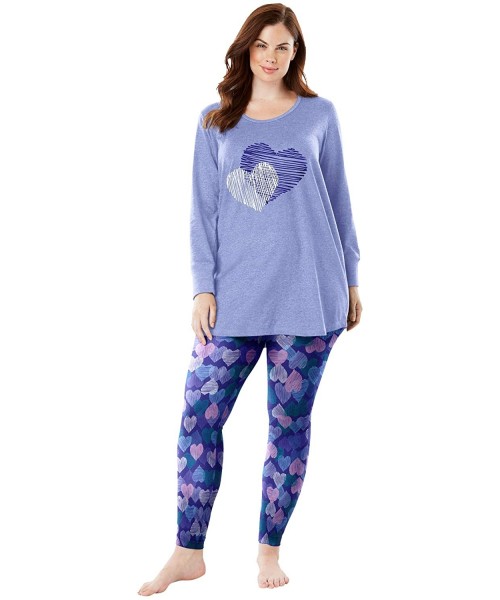 Sets Women's Plus Size 2-Piece Pj Legging Set Pajamas - Blue Sapphire Hearts (1194) - CS199SNUKAE