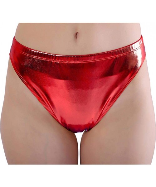 Shapewear Women Shiny Metallic Panty Briefs High Cut Ballet Dance Underwear Shorts - Red - CU19E4D74H4
