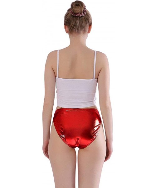 Shapewear Women Shiny Metallic Panty Briefs High Cut Ballet Dance Underwear Shorts - Red - CU19E4D74H4