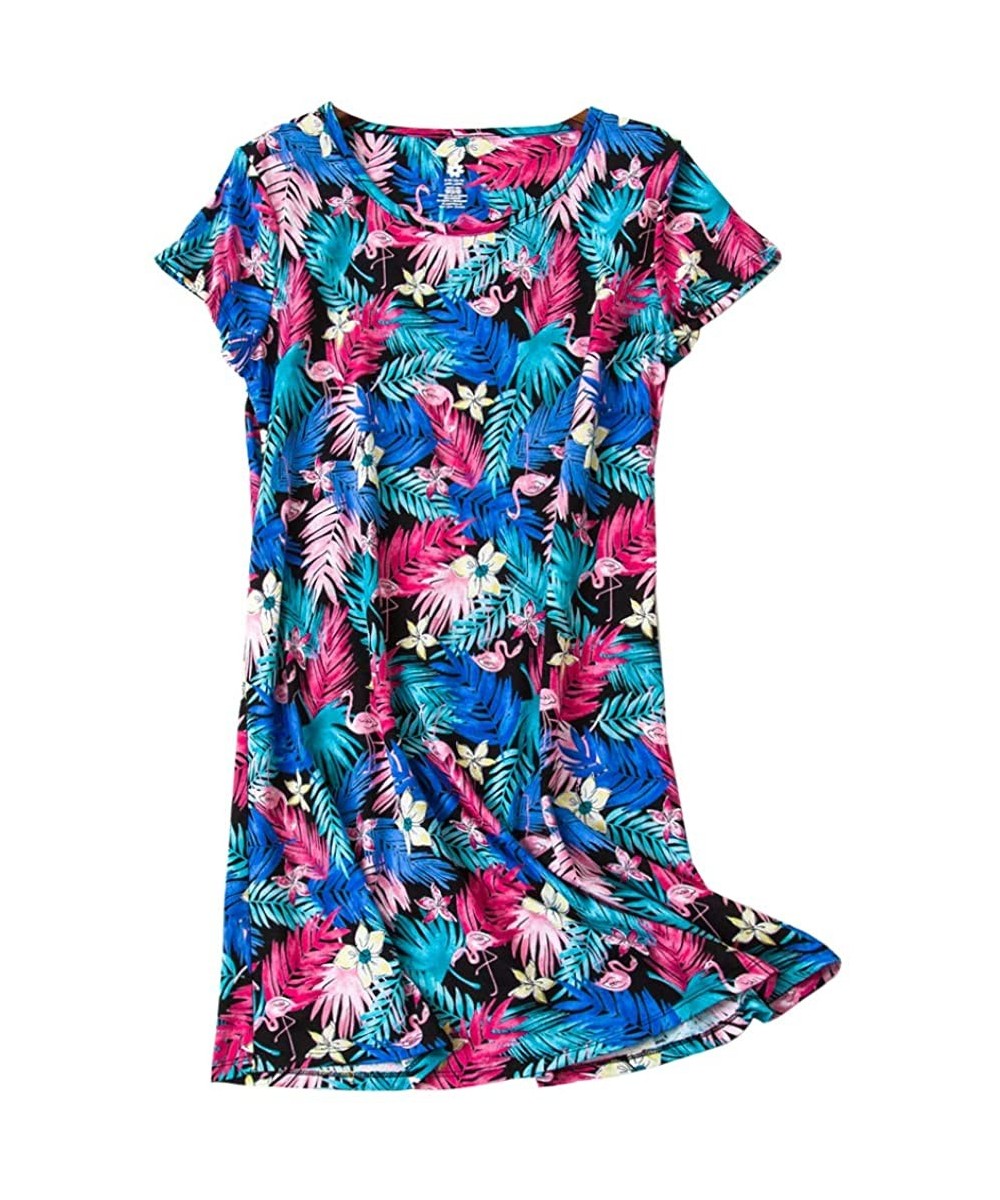 Nightgowns & Sleepshirts Womens Nightgown -Cute Print Sleepshirt -Short Sleeve Cotton Sleepwear - Feather - CP19DWGGT4R