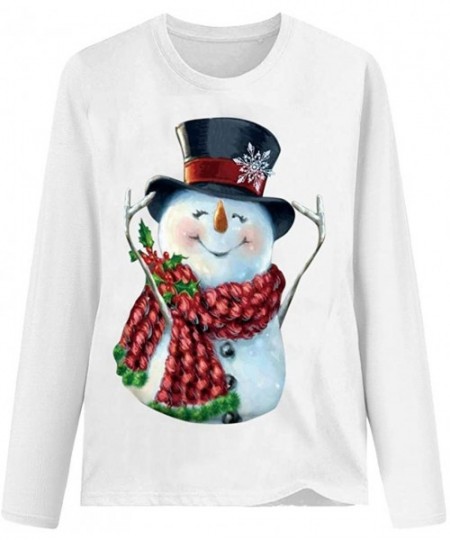 Nightgowns & Sleepshirts Women's Christmas Plus Size Shirts Casual Pull Sleeve Snowman Print Pullover Solid Loose Fall Blouse...