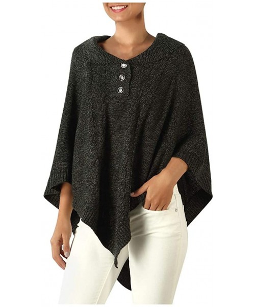 Thermal Underwear Women's Knitted Sweater Loose Pullovers Long Sleeve Irregular Cape Jacket - Black - CF18ZXN3EAD