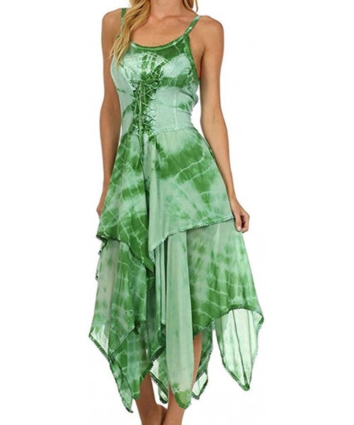 Nightgowns & Sleepshirts Irregular Tie Dye Sleeveless Lace Up Corset Bodice Handkerchief Hem Dress Summer Beach Sun Dress - Z...