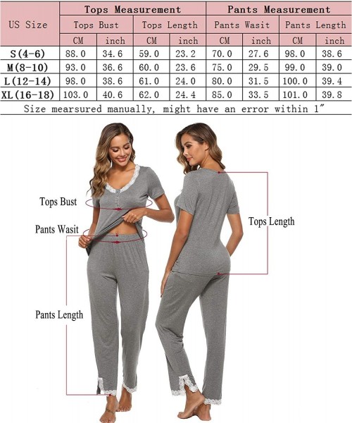 Sets Women Long Pajama Set Cotton Short Sleeve Tops & Pants Soft Pjs Loungwear Sleepwear Set - Black - CD18YYRYL87