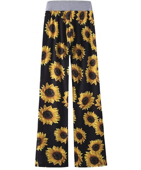 Bottoms Women's Casual Floral Print Wide Leg Palazzo Lounge Pants Drawstring Pajama Comfy Stretch Pants - Yellow - C119459LSQQ