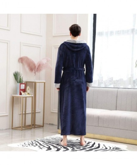 Robes Couples Winter Lengthened Bathrobe Splicing Home Clothes Long Sleeved Robe Coat - Navy - CT194IZSZ4L