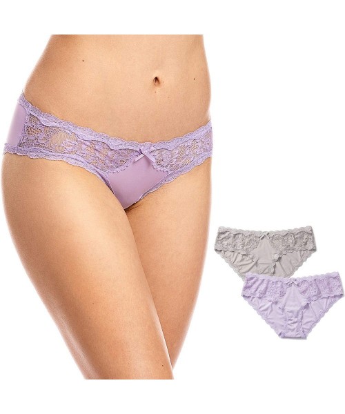 Panties Women's 2 Pack Basic Underwear Stretchy Briefs Lace Bikini Panties - Grey/Lilac_2 Pack - C118EODGR0S