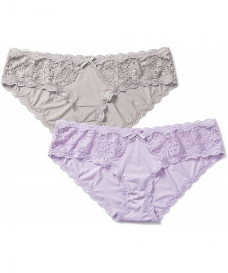 Panties Women's 2 Pack Basic Underwear Stretchy Briefs Lace Bikini Panties - Grey/Lilac_2 Pack - C118EODGR0S