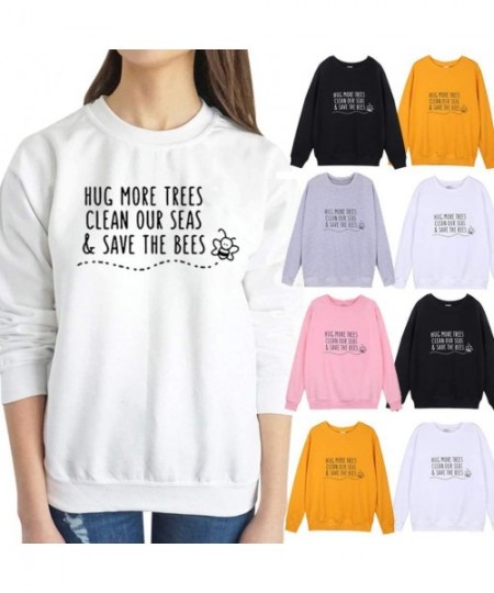 Tops Long Sleeve Tee Blouse Women- Amiley Women Letter Save The Bees Printed Crewneck Long Sleeve T Shirts Tee Casual Tops Bl...