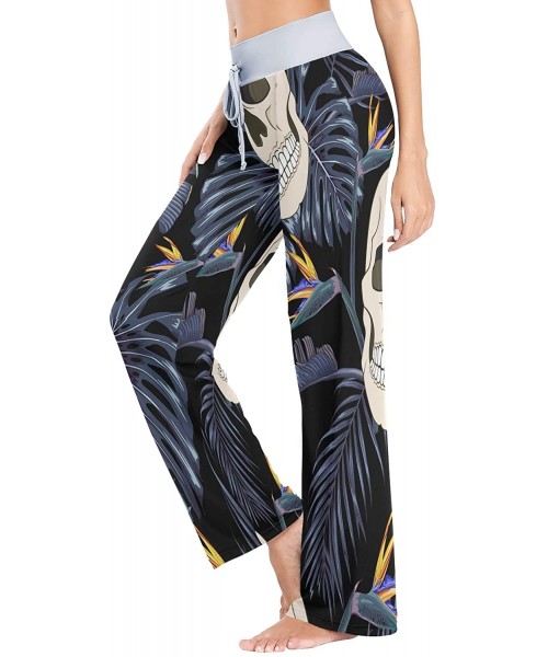 Bottoms Day of The Dead Skull Palm Leaf Tree Women's Pajama Lounge Pants Casual Stretch Pants Wide Leg - C719D45OC0R
